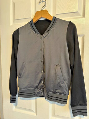 Vintage Reversible Varsity Bomber Jacket Gray Black